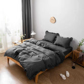 Charcoal grey With Ruffles Duvet Set - 4 Pieces